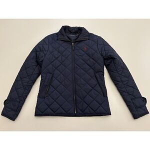 Women's VTG Y2K Polo Ralph Lauren Diamond Quilted Full Zip Jacket Blue SZ Small